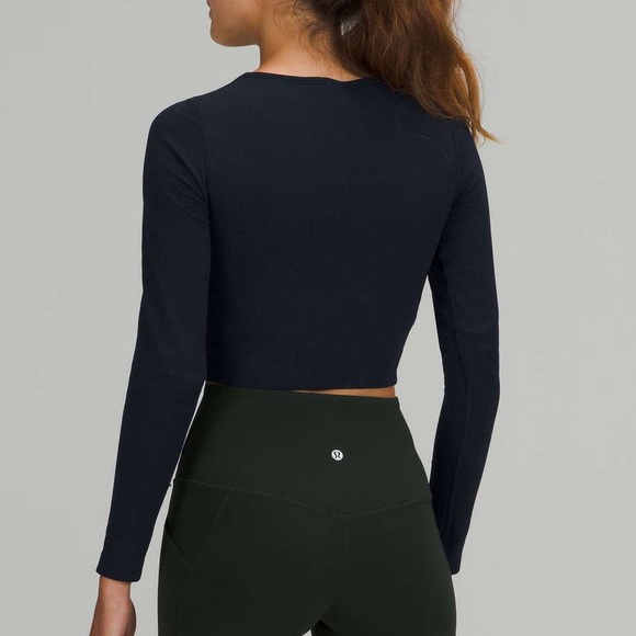 Lululemon Ebb to Street Long Sleeve True Navy Ribbed cropped size 10 NWT sports - Picture 2 of 16